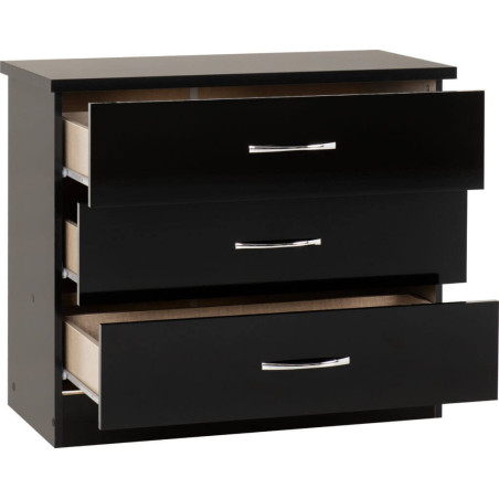 Nevada 3 Drawer Chest black gloss opened