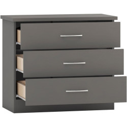 Nevada 3 Drawer Chest 3d effect grey opened