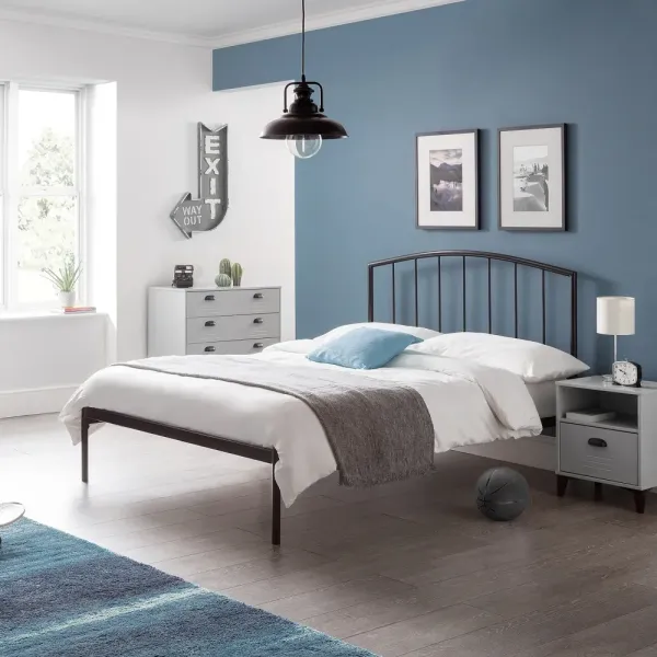 Discover the Sleek Onyx Black Metal Bed Frame in Anthracite Finish | Home Divine