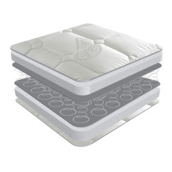 Layered cutaway view of single orthopedic mattress construction
