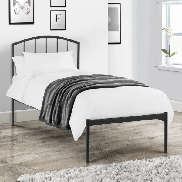 Discover the Sleek Onyx Black Metal Bed Frame in Anthracite Finish | Home Divine