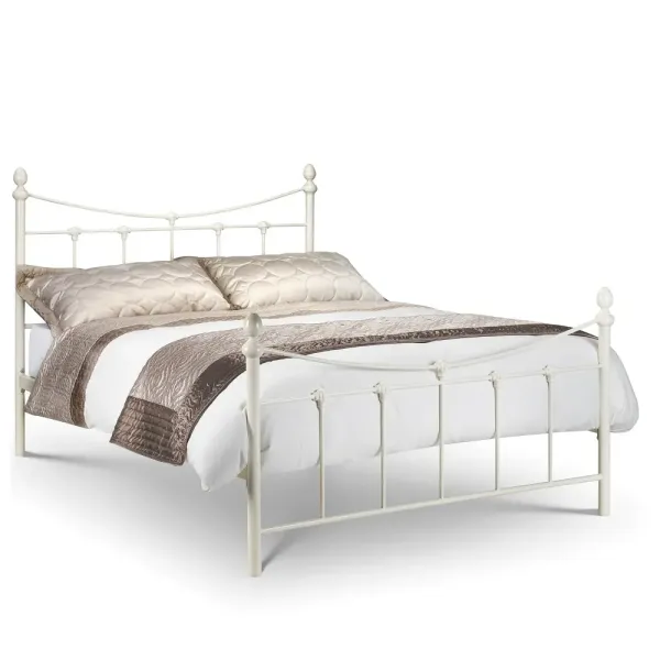 Rebecca Metal Bed Frame in Stone White Finish | Home Divine