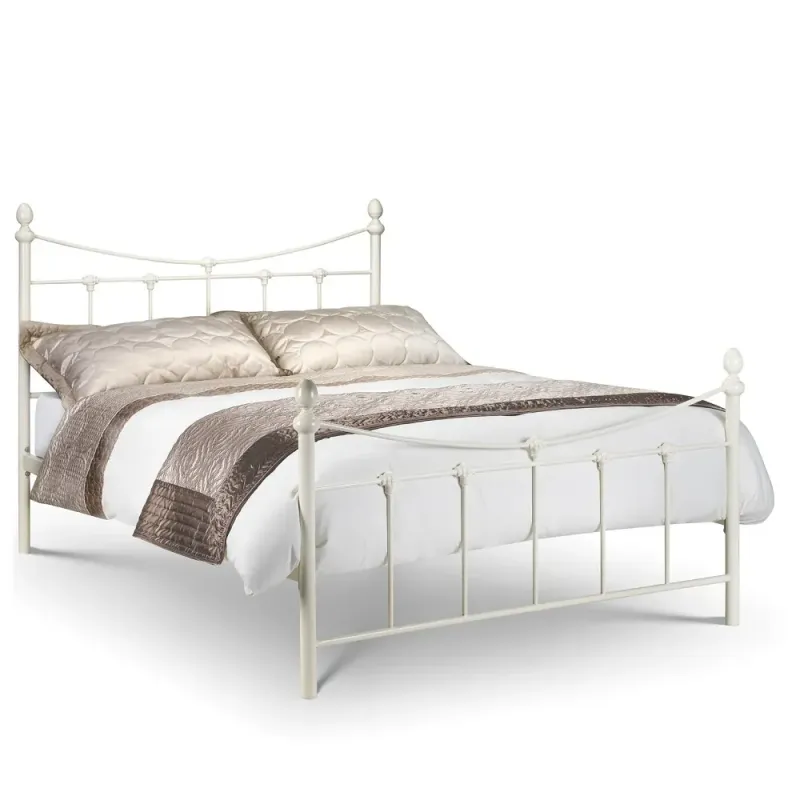 Rebecca Metal Bed Frame in Stone White Finish | Home Divine Rebecca Metal Bed Frame in Stone White Finish | Home Divine