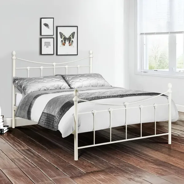 Rebecca Metal Bed Frame in Stone White Finish | Home Divine