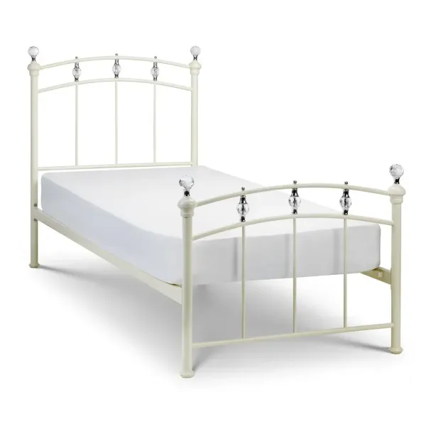 Sophie Single Metal Bed Frame in Stone White Finish | Home Divine