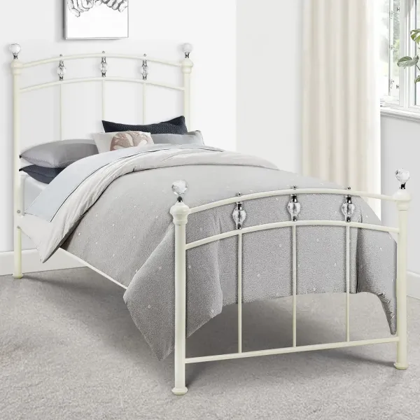 Sophie Single Metal Bed Frame in Stone White Finish | Home Divine