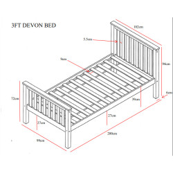 Devon Single 3ft Wooden Bed Frame White dimensions