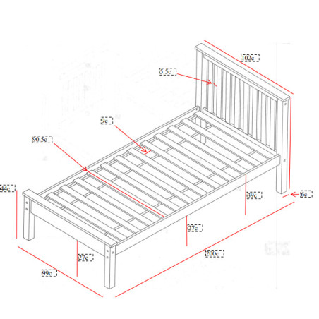 Derby Single 3ft Pine Wooden Bed Frame White dimensions