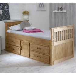 Captains Single waxed Wooden Storage Bed with Drawers