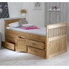 Captains Single waxed Wooden Storage Bed with Drawers opened drawers
