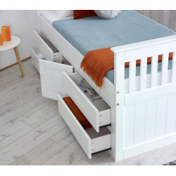 Captains Single White Wooden Storage Bed with Drawers