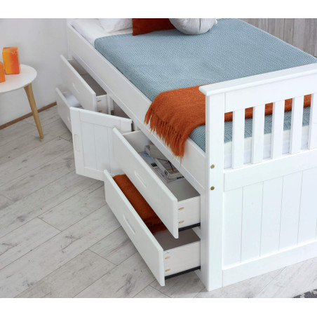 Captains Single White Wooden Storage Bed with Drawers
