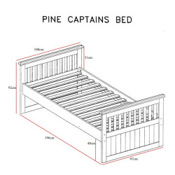 Captains Single White Wooden Storage Bed with Drawers dimensions