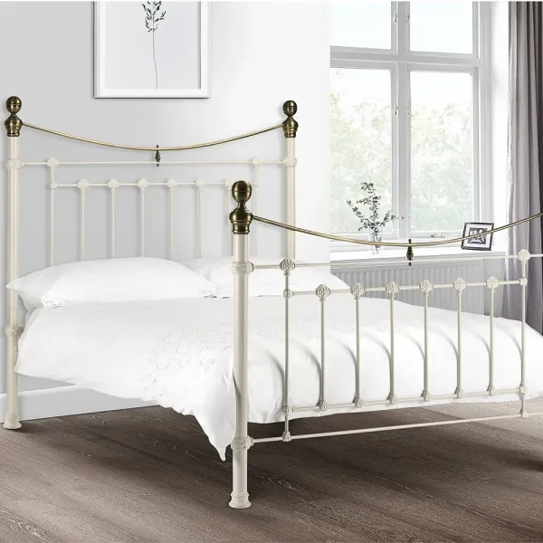 Stylish Victoria Metal Bed Frame Stone White | Home Divine