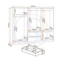 Malvern 6 Door 2 Drawer Wardrobe Urban Snow dimensional view