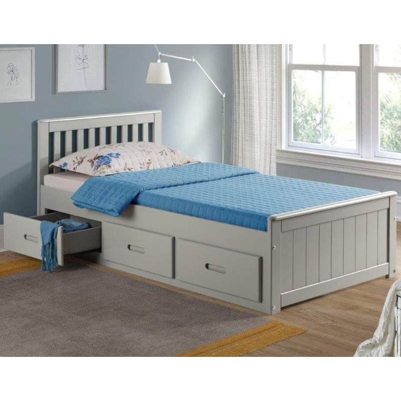 Mission 3FT Single Wooden Storage Bed Frame grey
