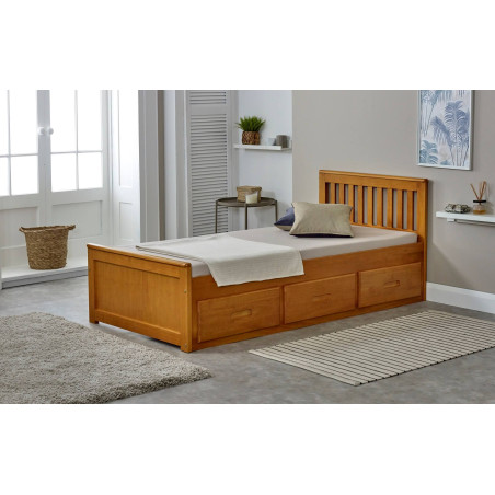Mission 3FT Single Wooden Storage Bed Frame honey side view