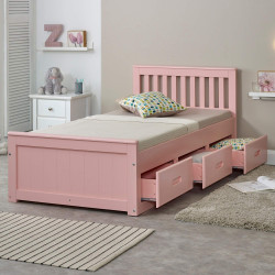 Mission 3FT Single Wooden Storage Bed Frame pink opened