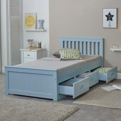 Mission 3FT Single Wooden Storage Bed Frame blue drawers opened