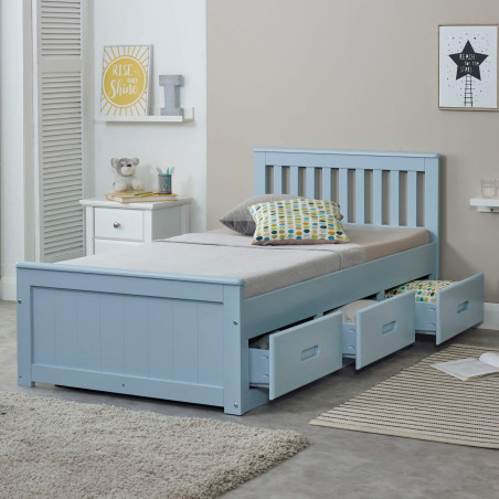 Mission 3FT Single Wooden Storage Bed Frame blue drawer front