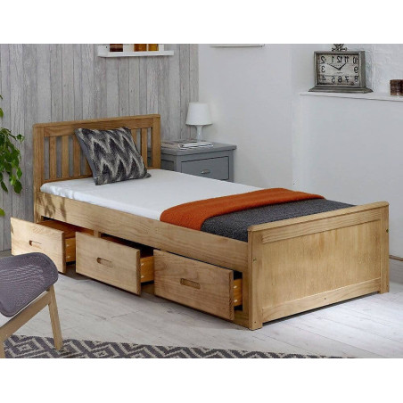 Mission Waxed Pine Wooden Storage Bed Single 3ft - Home Divine