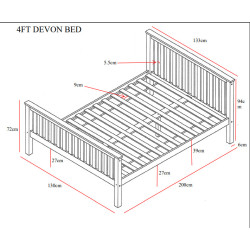 Devon Small Double 4ft Wooden Bed Frame White internal view