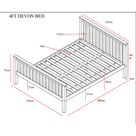 Devon Small Double 4ft Wooden Bed Frame White internal view