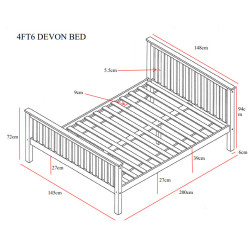 Devon Double 4ft 6Inch Wooden Bed Frame White dimensions