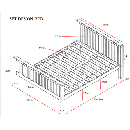 Devon Kingsize 5ft Wooden Bed Frame White size