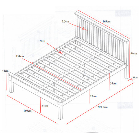 Derby Kingsize 5ft Pine Wooden Bed Frame White kingsize dimensions