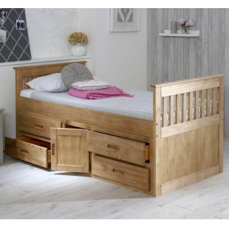 Captains Single 3ft Waxed Pine Wooden Storage Bed with Drawers opened drawers
