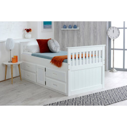 Captains Single 3ft White Wooden Storage Bed with Drawers closed