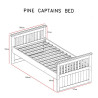 Captains Single 3ft Waxed Pine Wooden Storage Bed with Drawers dimensional view