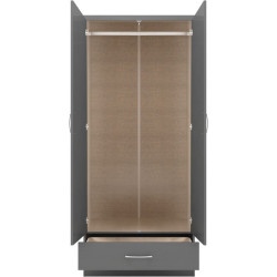 Nevada 2 Door 1 Drawer Wardrobe 3d effect grey internal