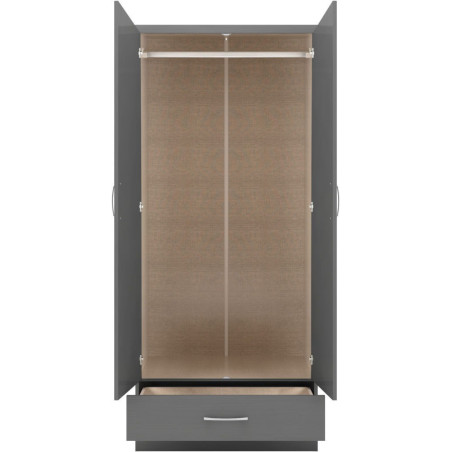 Nevada 2 Door 1 Drawer Wardrobe 3d effect grey internal