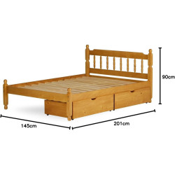 Colonial Double 4ft 6inch Spindle Wooden Bed Frame Waxed Pine drawers