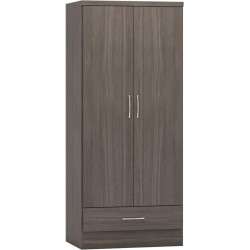 Nevada 2 Door 1 Drawer Wardrobe black wood grain