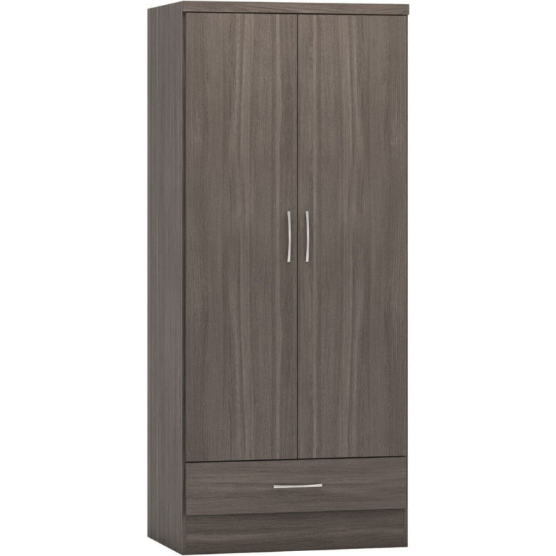 Nevada 2 Door 1 Drawer Wardrobe black wood grain