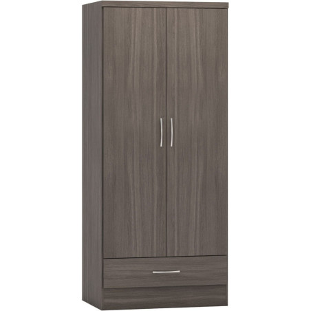 Nevada 2 Door 1 Drawer Wardrobe black wood grain