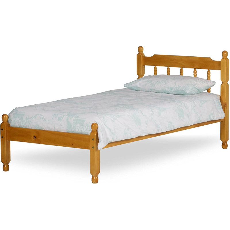 Colonial Small Single 2ft 6inch Spindle Wooden Bed Frame Waxed Pine with mattress