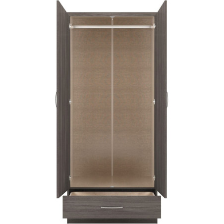 Nevada 2 Door 1 Drawer Wardrobe black wood grain internal