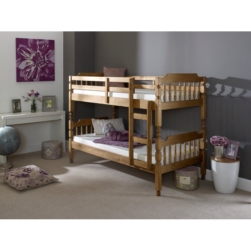 Colonial Single Waxed Pine Wooden Bunk Bed
