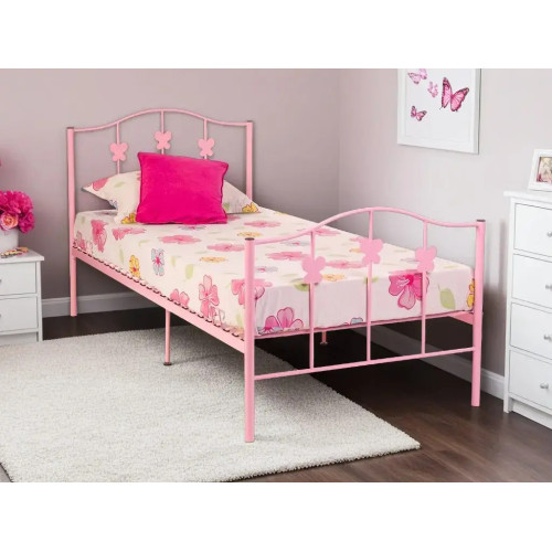 Butterfly Single Metal Bed Frame Pink