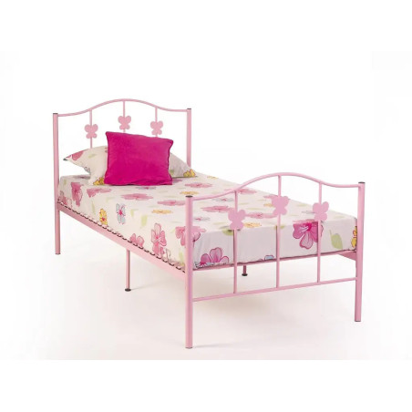 Butterfly Single Metal Bed Frame Pink front