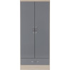 Nevada 2 Door 1 Drawer Wardrobe grey gloss/light oak effect veneer front