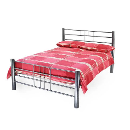 Cuba Metal Bed Frame in Hammered Silver finish side view