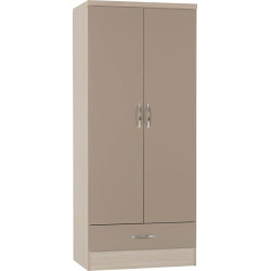 Nevada 2 Door 1 Drawer Wardrobe oyster gloss/light oak effect veneer