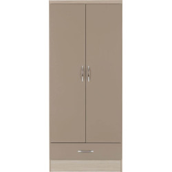 Nevada 2 Door 1 Drawer Wardrobe oyster gloss/light oak effect veneer front