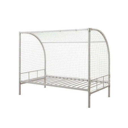 Soccer Goal Single Metal Bed Frame White without mattress