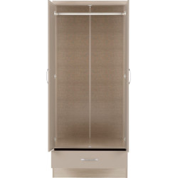 Nevada 2 Door 1 Drawer Wardrobe oyster gloss/light oak effect veneer internal
